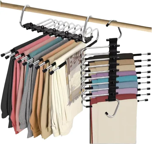Vista 3 de Percha para pantalones de 9 capas, ahorro de espacio, perchas Negro
