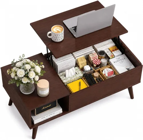 Vista 29 de WLIVE Mesa de Centro para Sala de Estar, Mesa de Centro con Tapa Elevable y Almacenamiento, Mesa Central de Comedor de Madera Pequeña Elevable