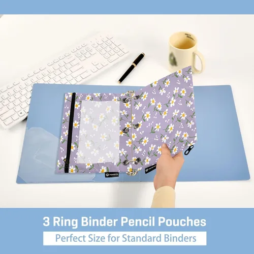 Vista 5 de Kigai Estuche para lápices para carpeta de 3 anillas, bonita bolsa de lápices con cremallera transparente para carpeta, bolsa de cosméticos, paquete