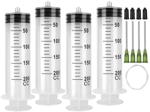 Vista 15 de Paquete de 4 jeringas de 100 ml, jeringa de jardín de plástico grande para laboratorios científicos, medición de nutrientes, riego, relleno