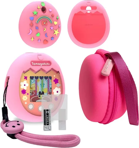 Vista 11 de JCHPINE Estuche de transporte duro y funda de silicona compatible con la máquina de juego de mascotas virtuales interactivas Tamagotchi Pix Azul