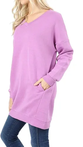 Vista 3 de MixMatchy Womens Casual Oversized V-Neck Sweatshirts Loose Fit Pullover Tunic