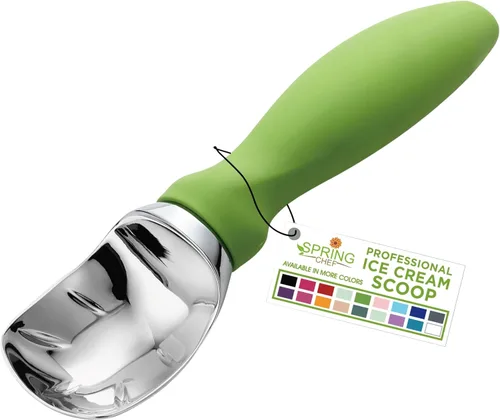 Vista 34 de Spring Chef - Cuchara para helado rosa de alta resistencia con mango suave, cuchara profesional para helado, cuchara de metal para masa de galletas