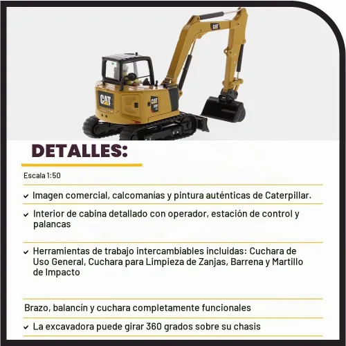Vista 4 de Diecast Masters 1:50 Escala Modelo Cat 308 CR Mini Excavadora Hidráulica, 85596
