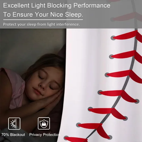 Vista 5 de Cortinas opacas de 42 x 63 pulgadas (2 paneles) con ojales para oscurecer la parte superior para dormitorio y sala de estar, deportes, béisbol