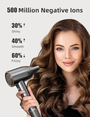Vista 7 de Secador de pelo iónico negativo de alta velocidad con motor sin escobillas de 11,0000 RPM para secado rápido, secador de pelo profesional