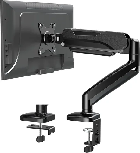 Vista 11 de MOUNTUP Brazo de monitor único RGB para 32, 27, 24, 22 pulgadas, soporta pantallas de 4.4 a 22 libras, soporte de monitor para escritorio con luces