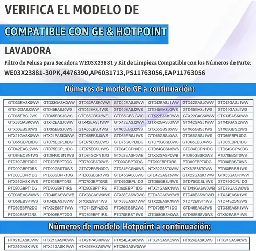 Vista 8 de WE03X23881 Kit de reemplazo de filtro de pelusa para secadora GE, con manguera de vacío