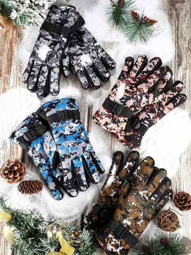 Vista 7 de Hicarer 4 pares de guantes de invierno para niños, impermeables, guantes de esquí de nieve, ropa de camuflaje unisex para clima frío para niñas