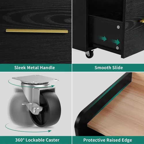 Vista 5 de YITAHOME Archivador con estación de carga, gabinete de mesa de impresora para oficina en casa, carrito de soporte de impresora, compatible con A4