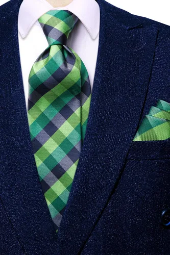 Vista 7 de Hi-Tie Corbata clásica de cachemira para hombre con pañuelo y gemelos a cuadros