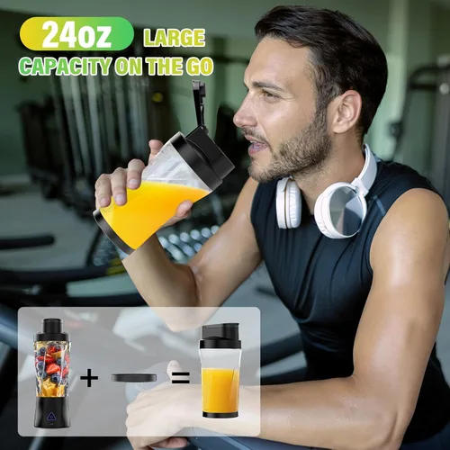Vista 5 de Licuadora portátil, licuadora personal de 360 W para batidos y batidos para cocina, 24 onzas sin BPA, vaso y tapa con 6 cuchillas, exprimidor