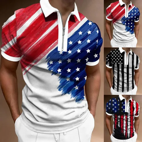 Vista 3 de Camiseta de manga corta con cremallera para hombre, diseño tribal al aire libre, camiseta ligera para hombre