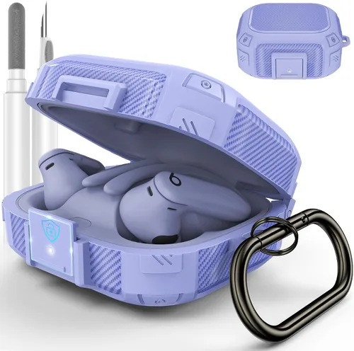 Vista 10 de Cubierta de protección LDSXAY de fibra de carbono a prueba de golpes [Bloqueo seguro mejorado] para estuche de Powerbeats Pro 2, con kit de limpieza