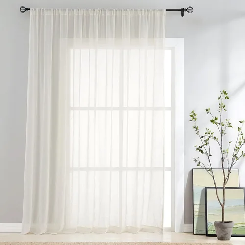 Vista 12 de FMFUNCTEX - Cortinas de lino transparentes para dormitorio, cortinas grises de 63 pulgadas de largo para sala de estar, cortinas de ventana mezcla