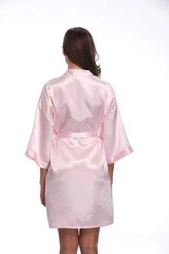 Vista 4 de Bata de satén para mujer, corta, sedosa, para dama de honor, novia, despedida de soltera, ropa para dormir