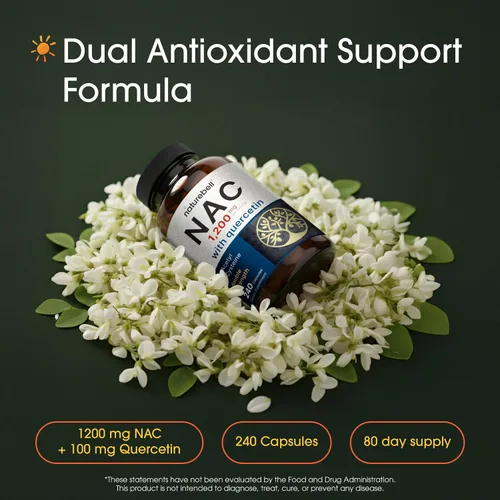 Vista 2 de NatureBell Suplemento NAC de 1200 mg por porción 240 cápsulas, N-acetil cisteína con quercetina Doble fuerza - Apoyo para la salud inmunológica