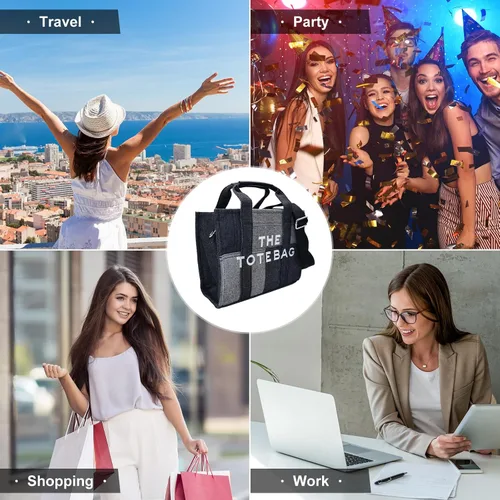 Vista 7 de The Tote Bags para mujer Bolsos de mano personalizados de mezclilla con asa superior, bolsa cruzada para viajes y trabajo