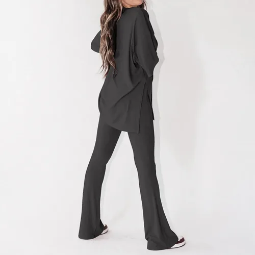 Vista 5 de Gumipy Women's 2 Piece Outfit All Weekend Long Pant Set Casual Fall Outfits 34 Sleeve Ribbed T-Shirt & Wide Leg Pants Tracksuit