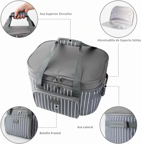 Vista 3 de Fun Elements - Bolsa de transporte de doble capa para olla de cocción lenta CrockPot ovalada de 6 a 8 cuartos de galón, bolsa de viaje aislada