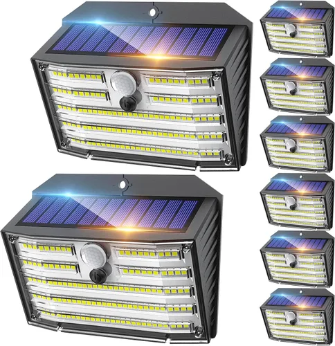 Vista 9 de CLAONER Luces solares para exteriores [126 LED], luces inalámbricas con sensor de movimiento, luces de seguridad impermeables IP65, 3 modos, ángulo