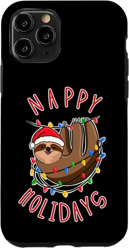 Vista 9 de iPhone 15 Plus Nappy Holidays! Divertido perezoso enredado en la caja de luces de Navidad