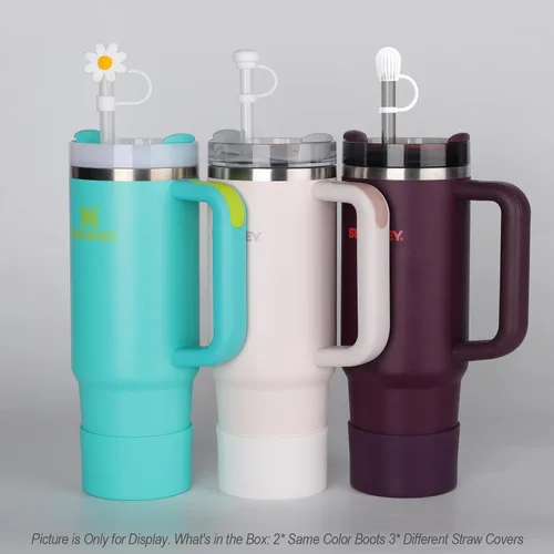 Vista 10 de Juego de funda para botas y pajilla, 2 fundas de silicona, 3 tapas de pajita, protector inferior para Stanley Cup H2.0 30 oz y 40 oz, coincidencia