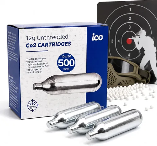 Vista 9 de ICO 12 Gram Co2 Cartridges Non-Threaded, CO2 cartridges BB Gun, CO2 BB Pistol, Airsoft Pistol, and Paintball Markers