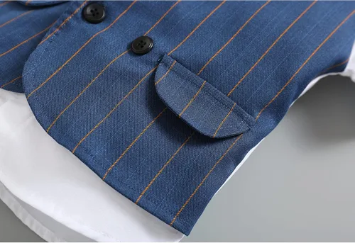 Vista 12 de Conjunto de chaleco para bebés y niños pequeños, camisa corta con corbatín y pantalones, trajes elegantes