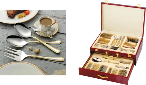 Vista 8 de Juego de cubiertos de lujo de 75 piezas para 12 con estuche de almacenamiento de madera, servicio de cubiertos de comedor de alta calidad, cubiertos