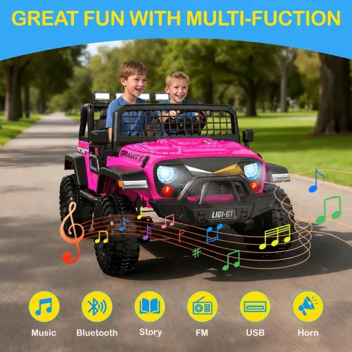 Vista 6 de JOYSTROLL Auto de paseo de 2 plazas de 24 V para niños grandes, auto para A-pink