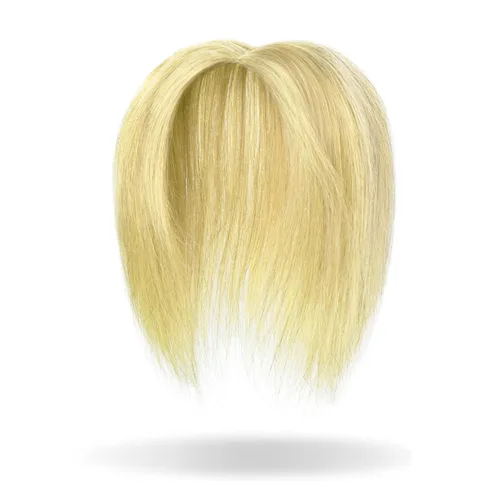 Vista 2 de Toppers de cabello humano con clip, sin costuras, para mujer, base de encaje para cabello picante, 12 pulgadas, rubio decolorado