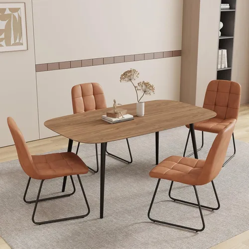 Vista 11 de HIPIHOM Mesa de comedor moderna de granja de 47.2 pulgadas, mesa de comedor rectangular de madera con patas de metal para 4 personas para comedor