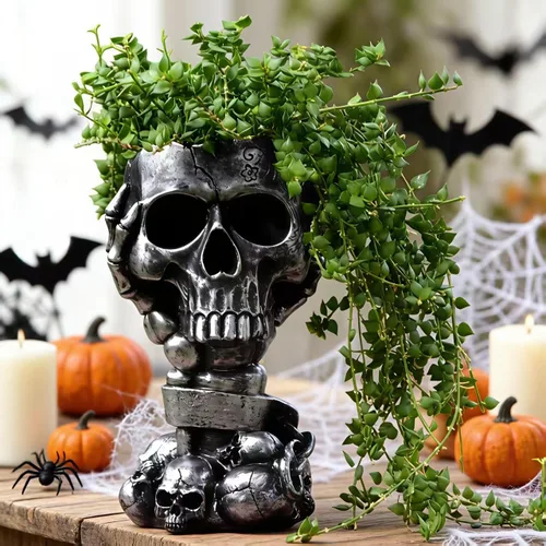 Vista 8 de Maceta LovTocTic de Cráneo, Macetas Góticas para Decoraciones de Halloween Plantas de Interior/Exterior, Macetas de Flores Góticas, Macetas