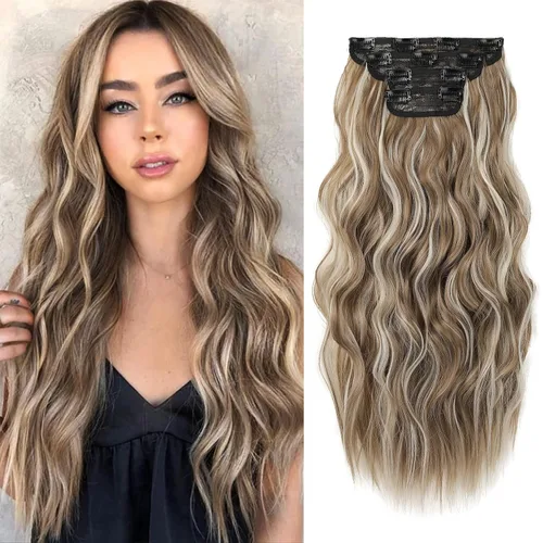 Vista 25 de REECHO Extensiones de cabello, 4 piezas, extensiones de cabello con clip HE001, extensiones de cabello sintéticas naturales y suaves para mujer