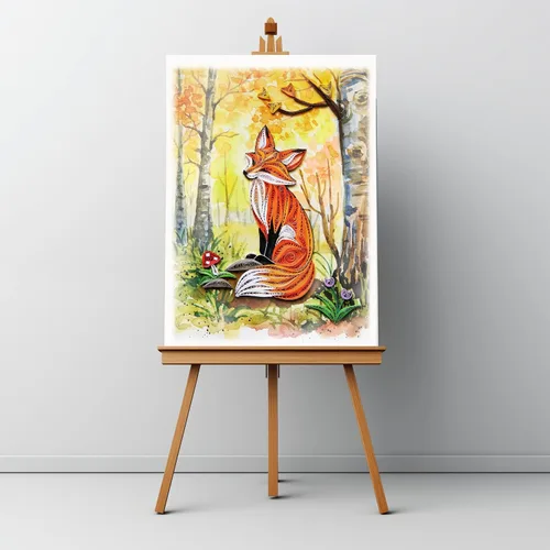 Vista 4 de Tarjeta de filigrana de zorro QUILLCRAFT, tarjeta de felicitación colorida, feliz acción de gracias, otoño, arte de temporada de Halloween
