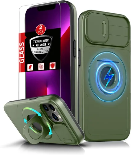 Vista 17 de Funda magnética para iPhone 11 Pro compatible con carga inalámbrica MagSafe, con 2 protectores de pantalla, anillo kickstand de 360° integrado +