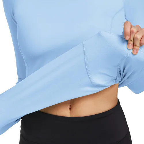 Vista 3 de BALEAF Camiseta térmica de forro polar para mujer, manga larga, con agujeros para los pulgares, bolsillo con cremallera para clima frío