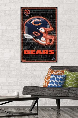 Vista 2 de NFL Chicago Bears - Póster de pared con casco neón 23, 34 pulgadas de largo x 22.4 pulgadas de ancho, versión sin marco