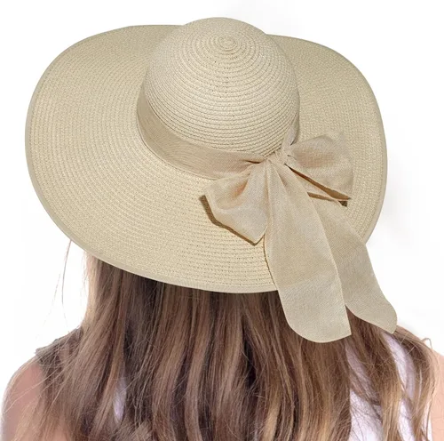 Vista 4 de Sombreros de playa para mujer, sombrero de sol plegable de ala 5.5 in-Beige