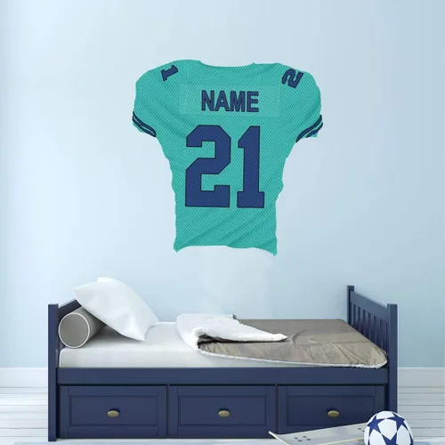 Vista 2 de VWAQ Calcomanía de pared extraíble de camiseta de fútbol personalizada, nombre y número - FB5