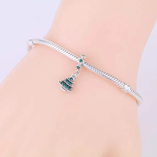 Vista 5 de Medias de Navidad, muñeco de nieve, dijes de Papá Noel, plata de ley 925, dijes de cristal de Navidad para pulsera