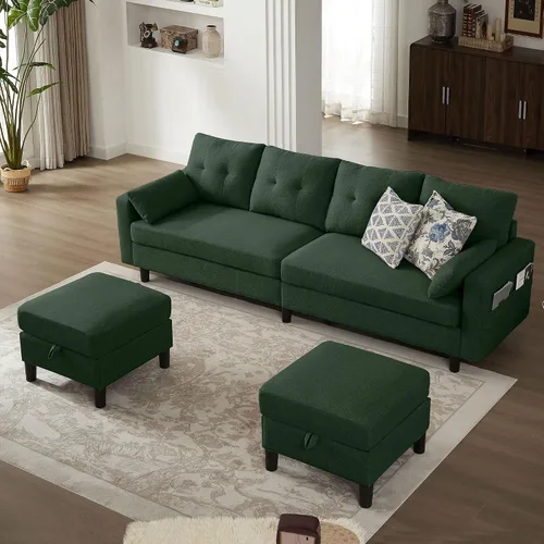 Vista 20 de Sofá en forma de L de 102 pulgadas, sofá con mesa auxiliar otomana, sofá moderno de 4 asientos con funda extraíble para apartamento y sala de estar