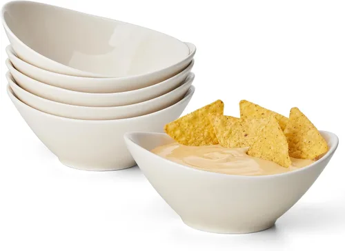 Vista 12 de Teocera Juego de 5 cuencos pequeños de porcelana de 12.7 cm, cuencos pequeños de 6 onzas para postre, helado, aperitivos, para sumergir, Beige