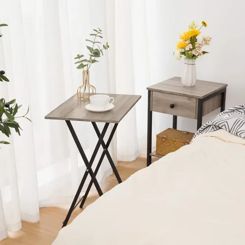 Vista 5 de HOOBRO Mesas Plegables para TV, Juego de 4 Bandejas de TV con Estante de Almacenamiento, Mesa Auxiliar Industrial para Comer en el Sofá, Mesa