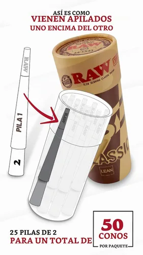 Vista 2 de RAW Cones Lean Size Classic - Paquete de 50 conos rodantes de combustión lenta con puntas
