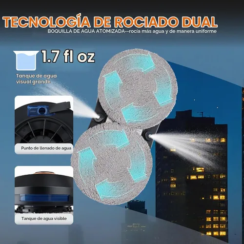 Vista 3 de FRUITEAM Robot de limpieza de ventanas con rociador de agua doble, aplicación y control remoto, limpiador automático de ventanas con cinturón