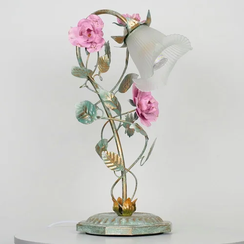 Vista 5 de Meefad Lámpara de mesa floral, elegantes lámparas de mesita de noche con pantalla de cristal, luz nocturna para niñas para escritorio pequeño