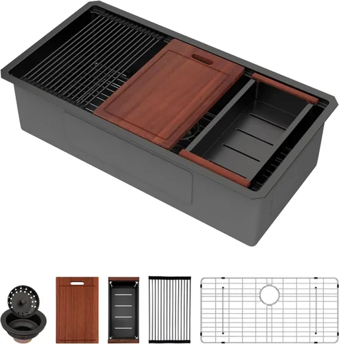 Vista 38 de Sarlai Fregadero de cocina empotrado de 30 pulgadas dorado - Fregadero de cocina de 76,2 cm x 45,7 cm con repisa para estación de trabajo de acero
