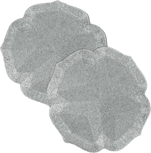 Vista 22 de Manteles individuales de 13 pulgadas con cuentas redondas para mesa de comedor - Manteles decorativos con cuentas de vidrio y respaldo de algodón